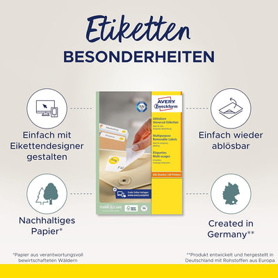 AVERY Zweckform L4736REV-25 Universal Etiketten (1.200 plus 240 Klebeetiketten extra, 45,7x21,2mm au