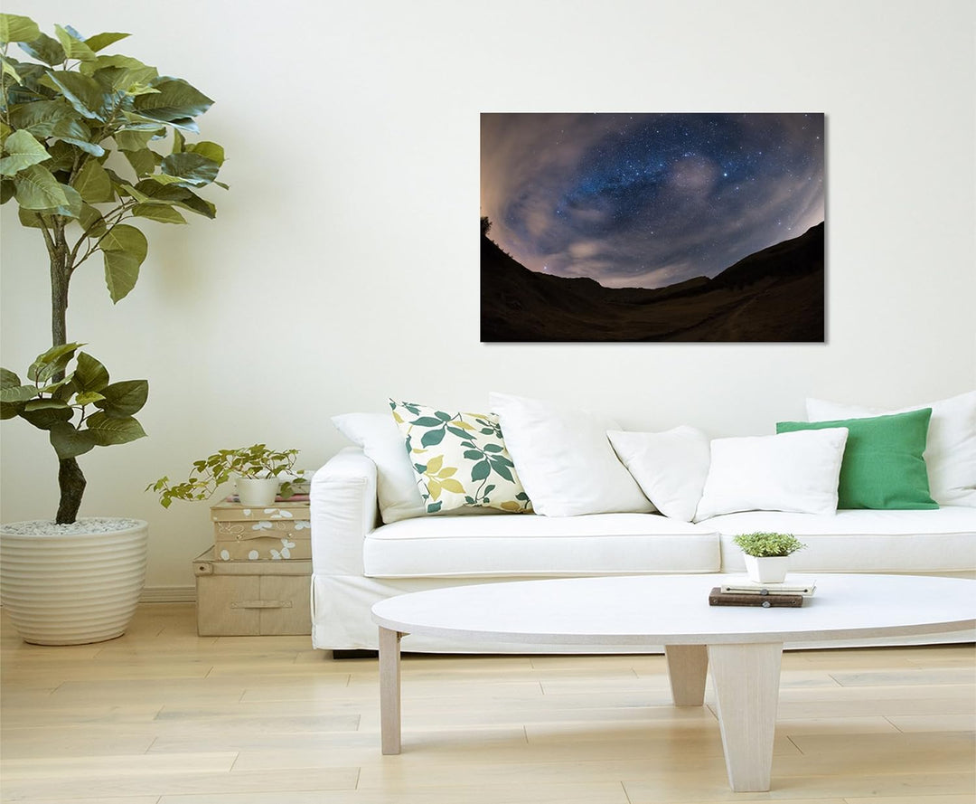 Paul Sinus Art XXL Fotoleinwand 120x80cm Landschaftsfotografie – Milchstrasse über den Alpen auf Lei