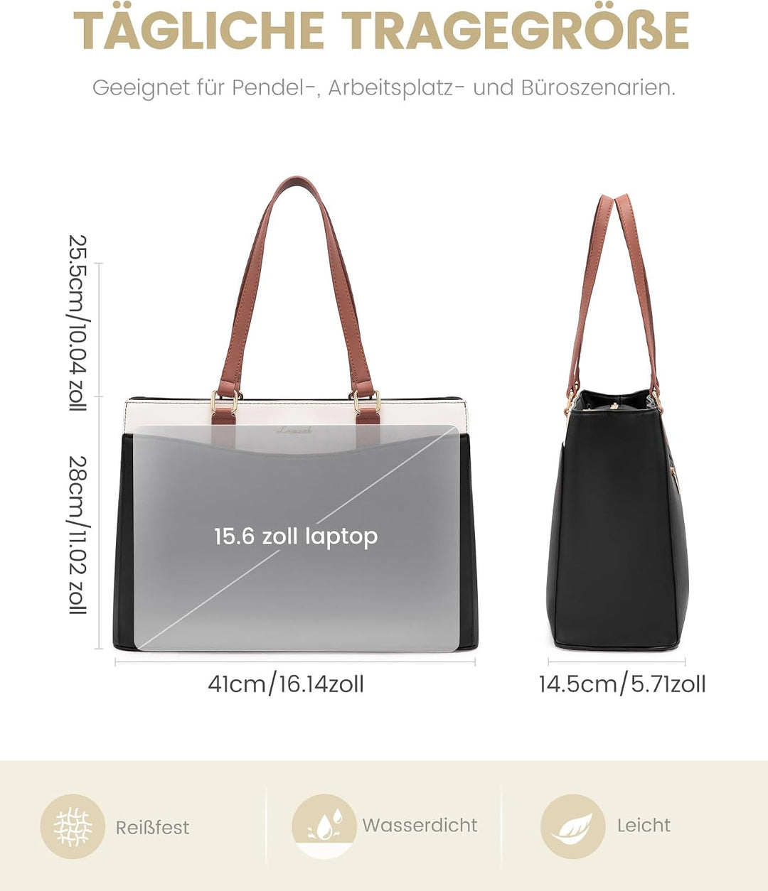 LOVEVOOK Laptoptasche Handtasche Damen 15,6 Zoll, Leicht Aktentasche Arbeitstasche Gross, Elegant La
