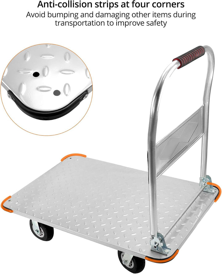 QWORK® Robuster Klappbarer Plattformwagen, mit 1100 kg Tragkraft, 90 * 60cm und Geräuschlosen Gummir