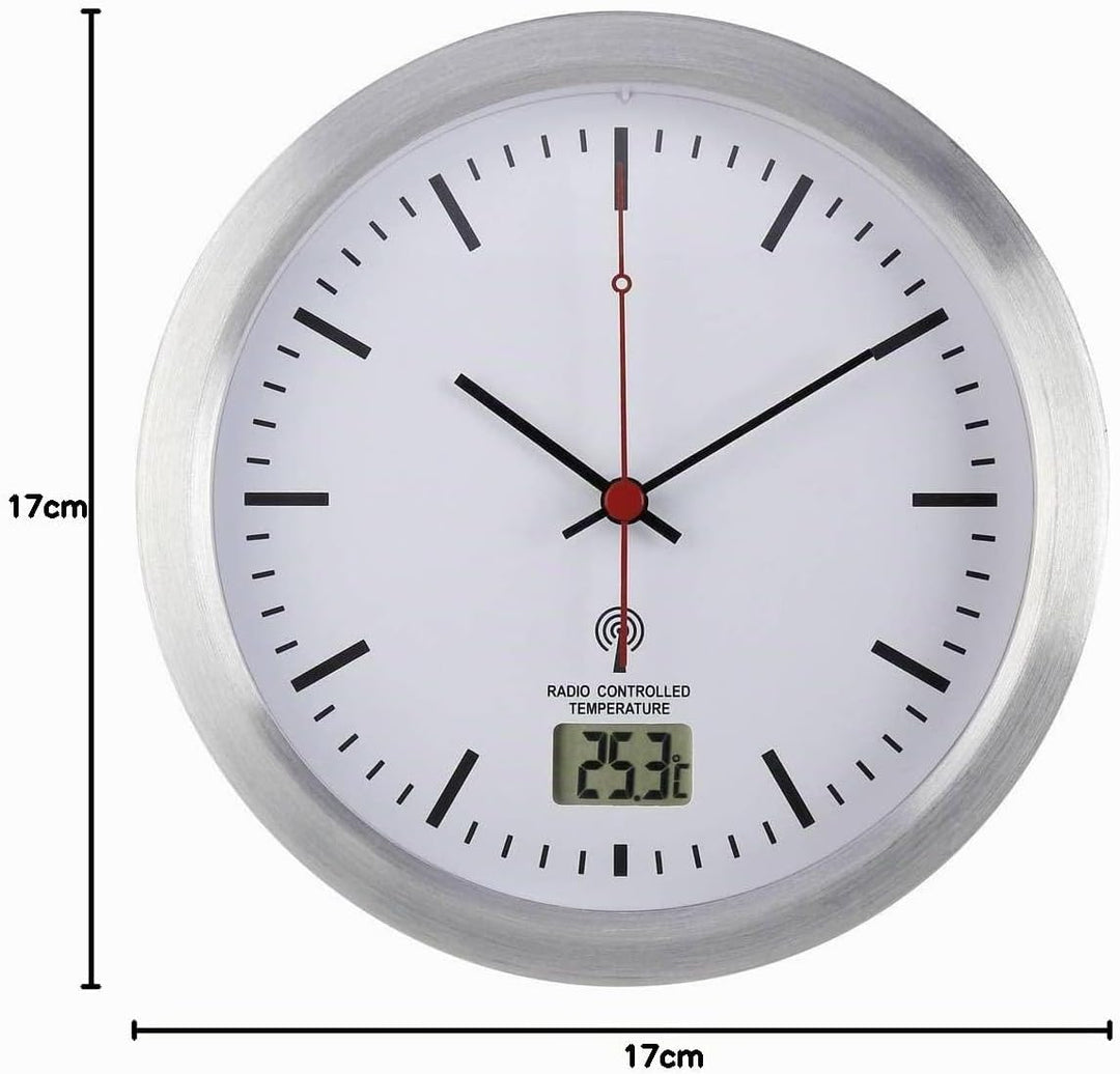 Renkforce E1003R Funk Wanduhr 17 cm x 6 cm Silber Badezimmer-/Feuchtraum geeignet