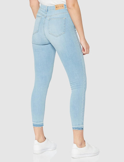 NA-KD Damen Skinny High Waist Open Hem Jeans, Hellblau