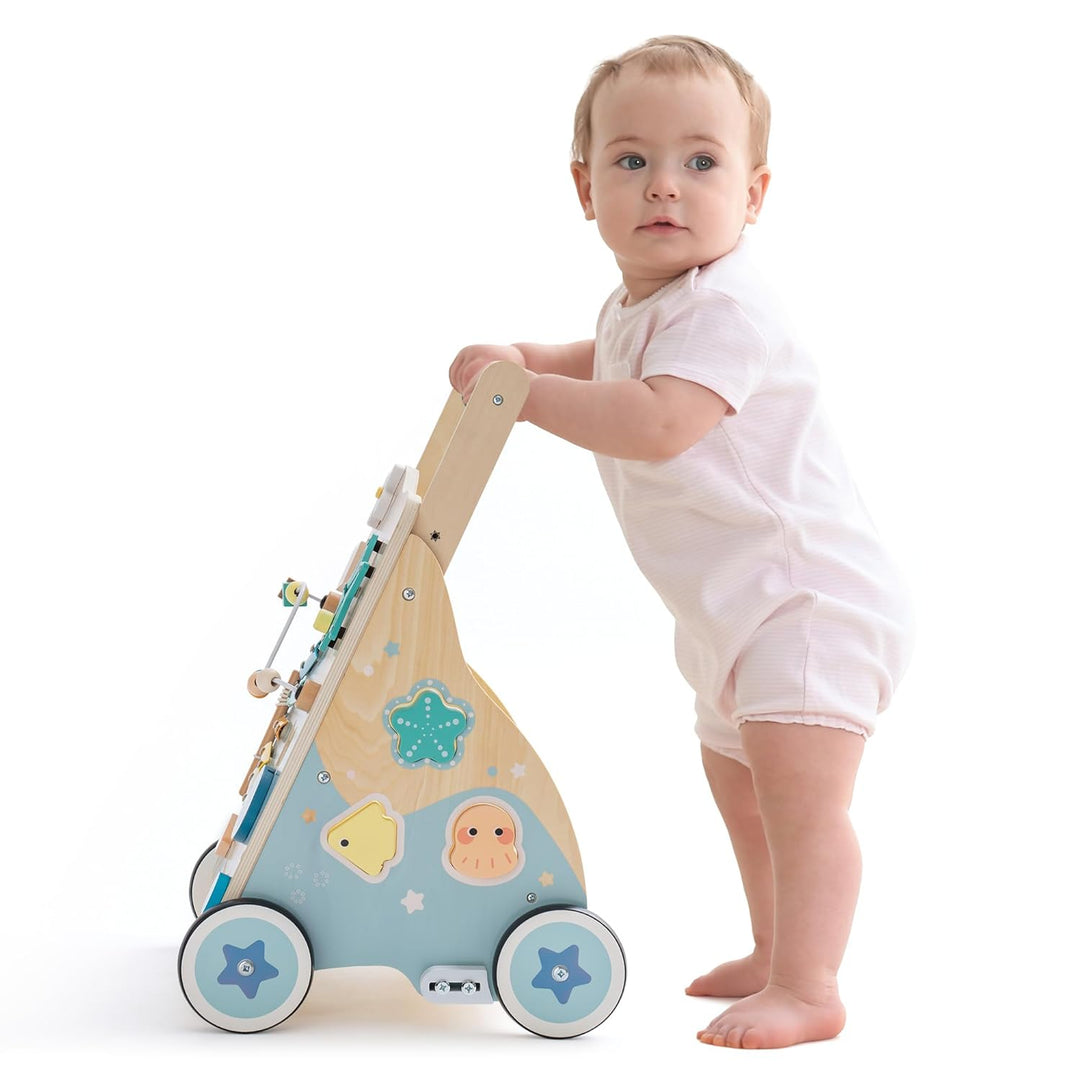 ROBUD Lauflernwagen Holz,Baby Lauflernhilfe,Baby Walker,Meeresthema