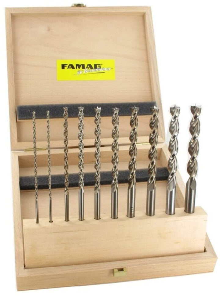 FAMAG Holzspiralbohrer Satz HSS-G lang 10-teilig, D=3,4,5,6,7,8,9,10,11,12mm Satz 10tlg. D=3,4,5,6,7