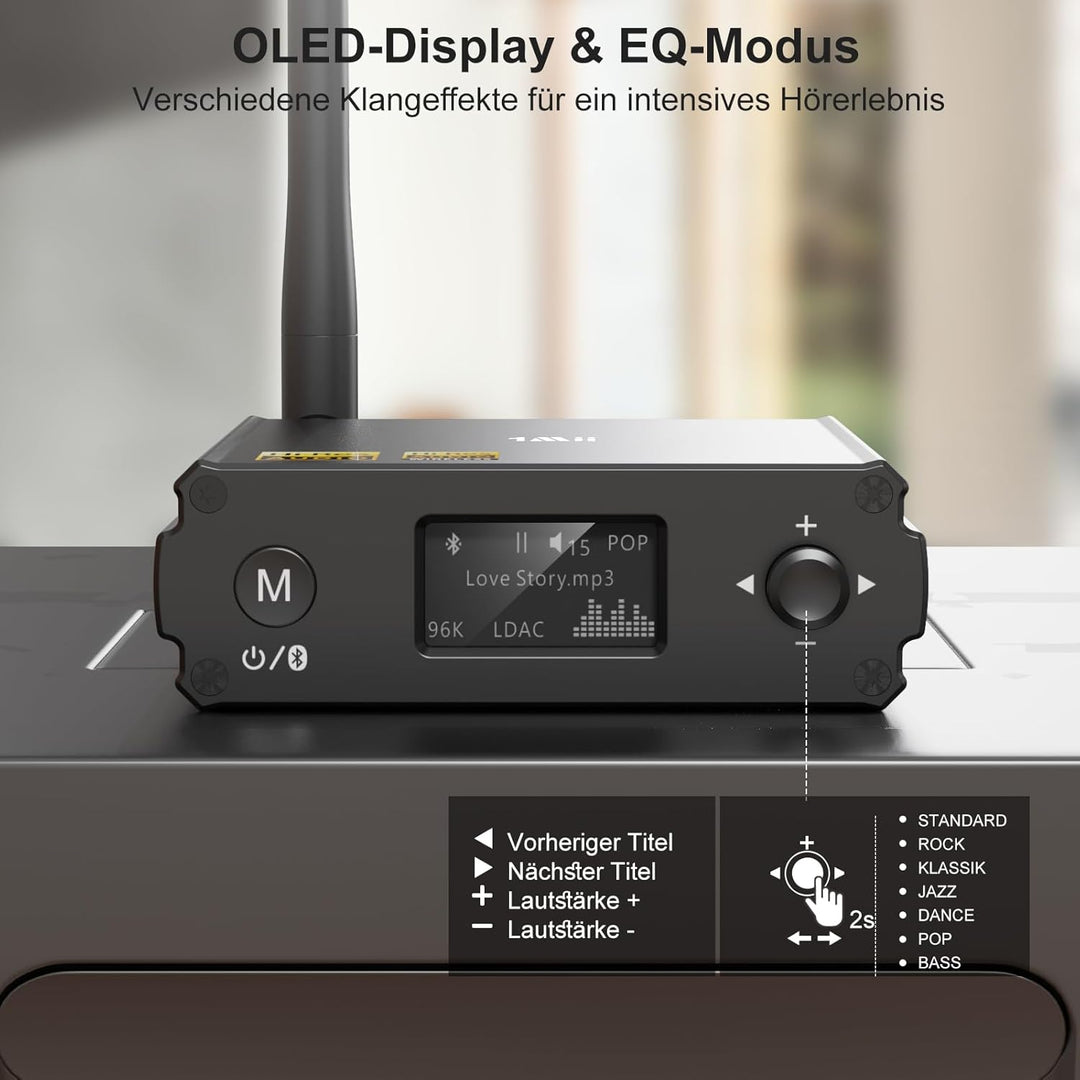 1Mii DS220 Bluetooth 5.1 HiFi Receiver mit OLED-Display & EQ-Modus – LDAC & aptX HD/Low Latency, Aud