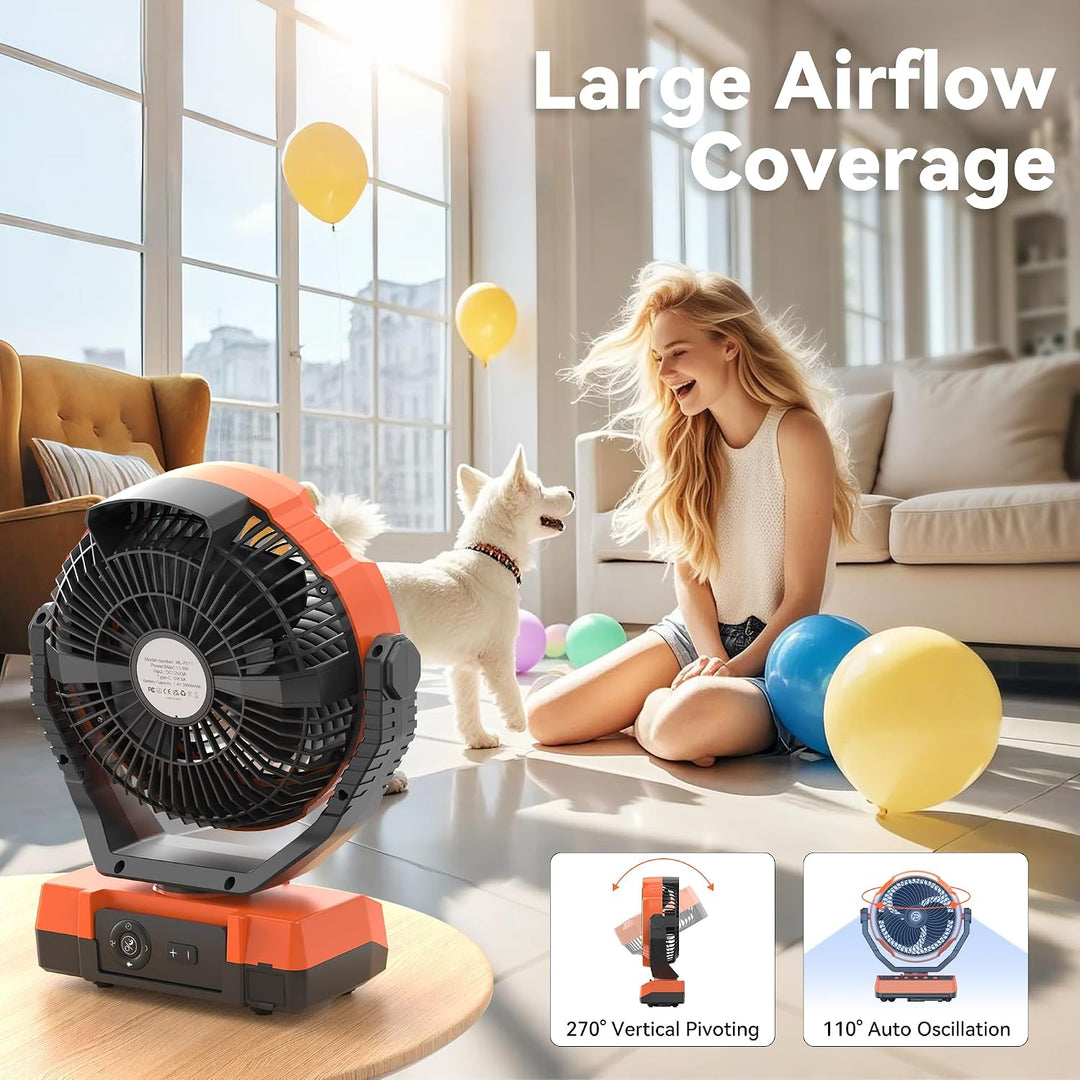 Campingventilator mit LED-Laterne, 20000mAh Zeltventilator mit Haken, 270° Drehung, 4 Geschwindigkei
