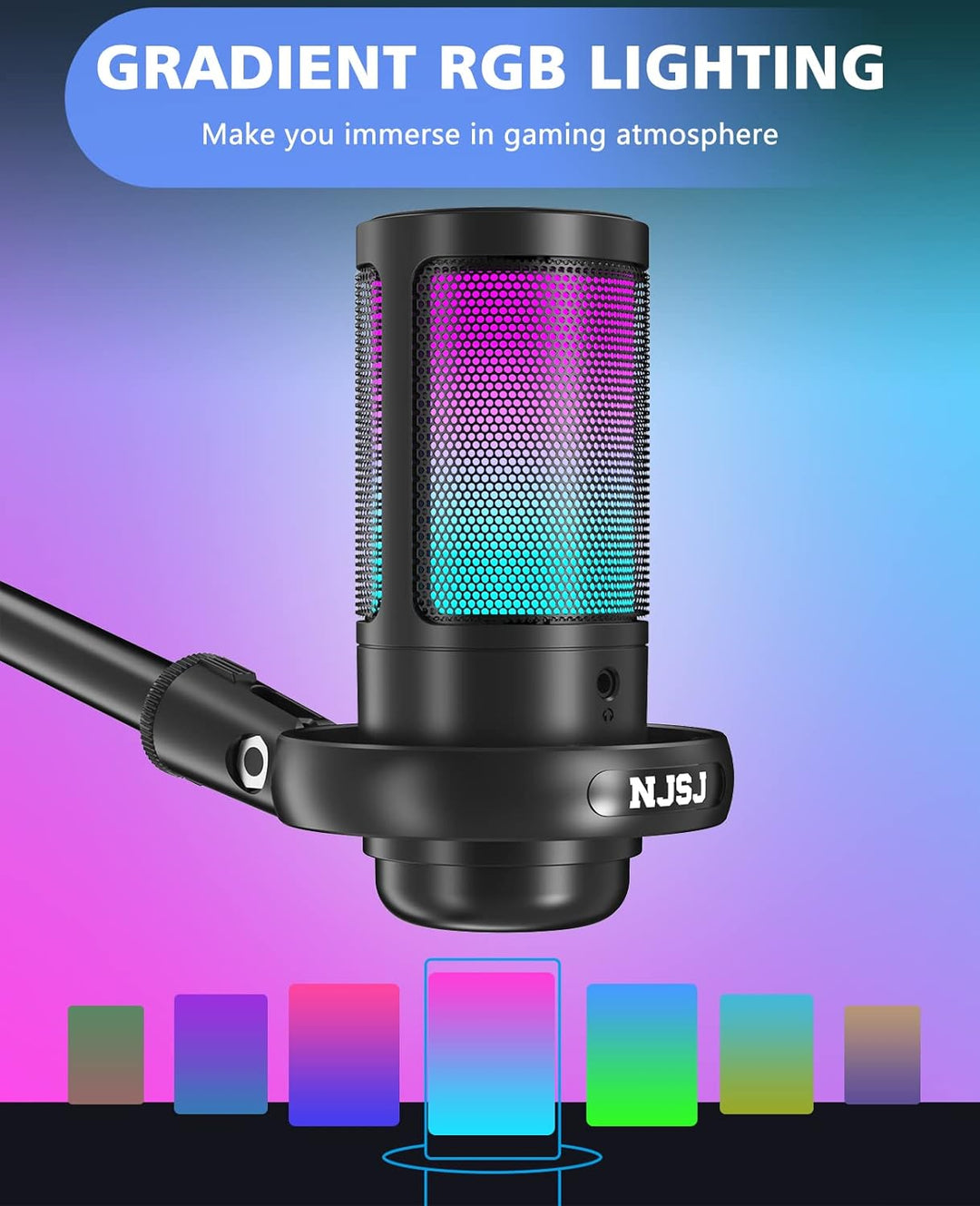 NJSJ Mikrofone PC, Gaming Microphone for PS4 PS5, RGB USB C Podcast Mikrofone with Mute Button, Trip