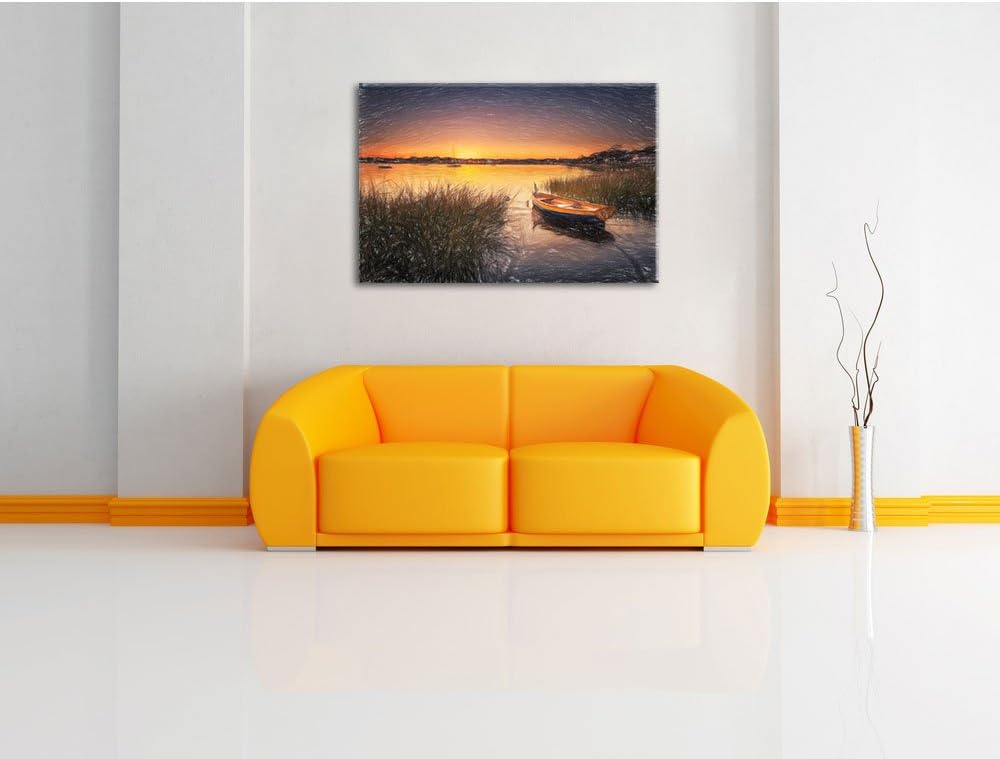 Pixxprint Segelschiffe an der Küste im Sonnenuntergang Kunst Buntstift Effekt, Format: 100x70 auf Le