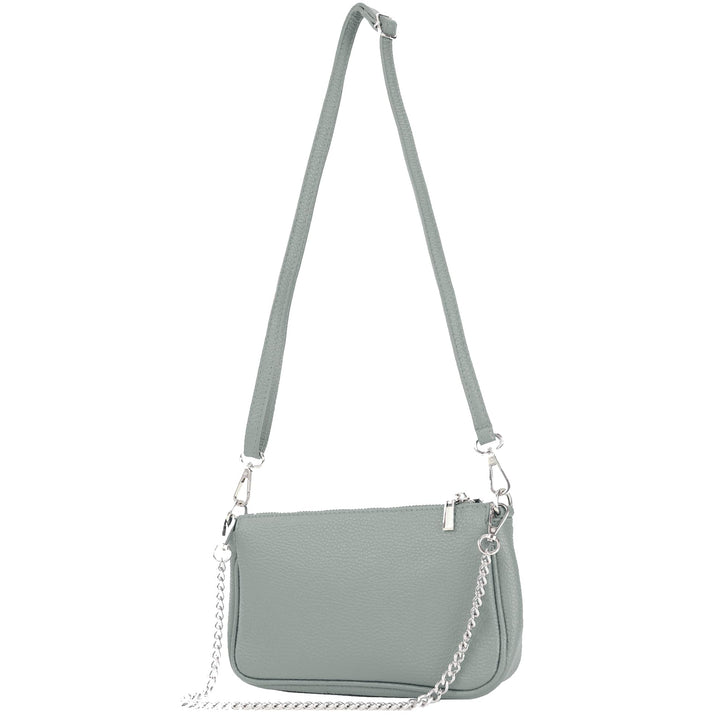 modamoda de - T237 - Umhängetasche Klein Small aus ital. Leder Telegrau, Telegrau