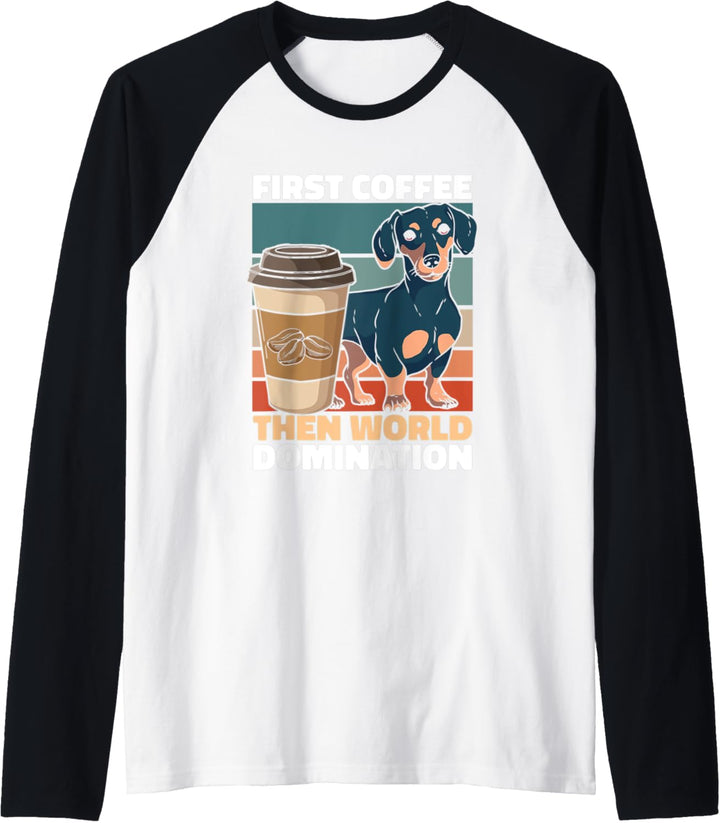Retro Dackel Kaffee Teckel - Jagdhund Hund Vintage Dachshund Raglan
