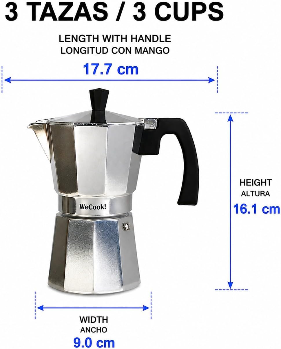WECOOK! Paola – Espressokocher Aluminium 3 Tassen | Geeignet für Gas-, Elektro- und Glaskeramikherde