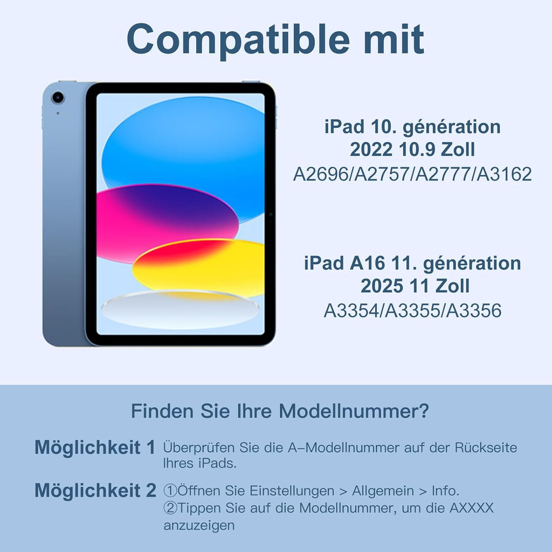 Vobafe Hülle mit Tastatur für iPad A16 11/10 Generation (2025/2022, 11/10.9 Zoll)- 7 Farben Beleucht