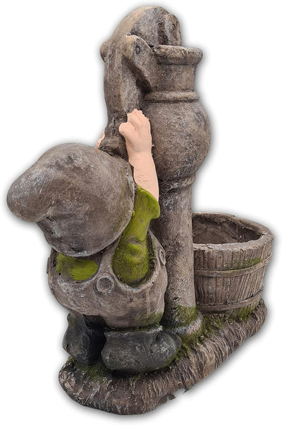 Wichtelstube-Kollektion XXL Gartenzwerg wetterfest Wichtel Figur Dekofigur mit Blumentopf am Wasserb