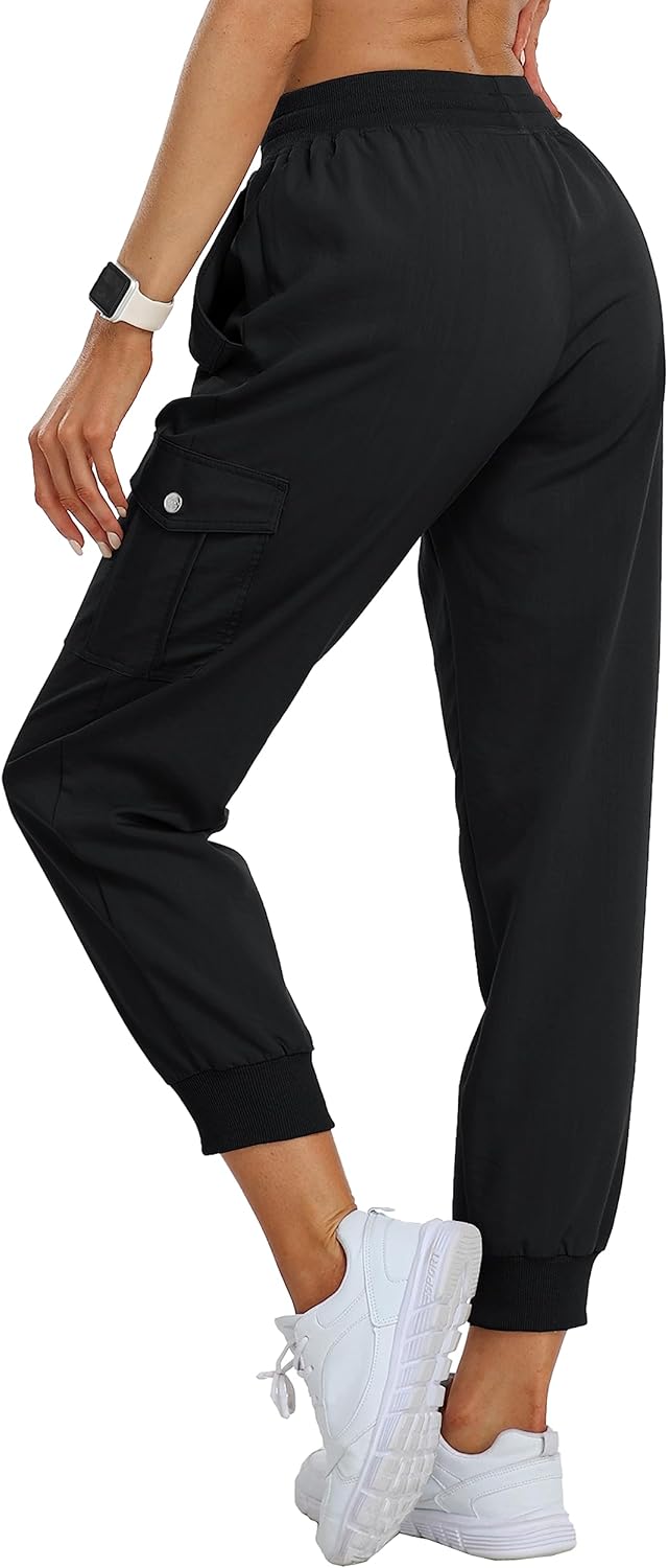 Damen Cargohose Jogginghose Leicht Schnell Trockene Wanderhose Athletische Workout Outdoorhose, Schw