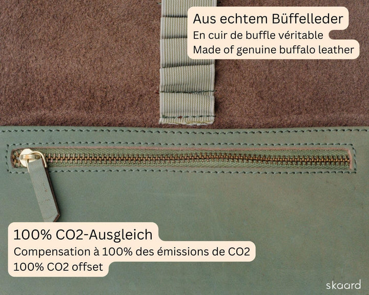 skaard Federmäppchen, echtes Leder, für Stifte & Pinsel, grün, Stifteetui gross Grün-braun, Grün-bra