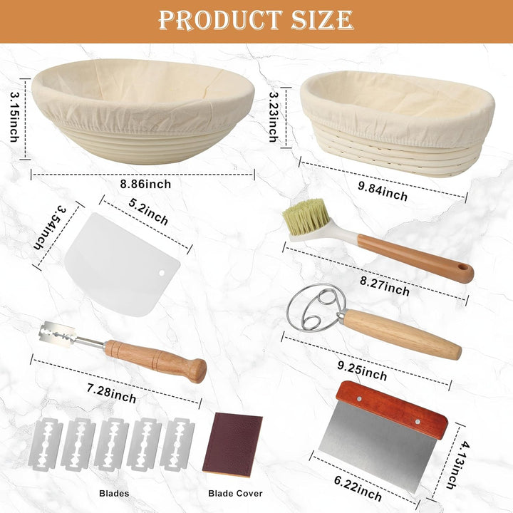 10 Stück Gärkorb Brot Set, 23cm Rund + 25cm Oval Brot Gärkorb,Gärkörbchen zum Brotbacken,Handgefloch