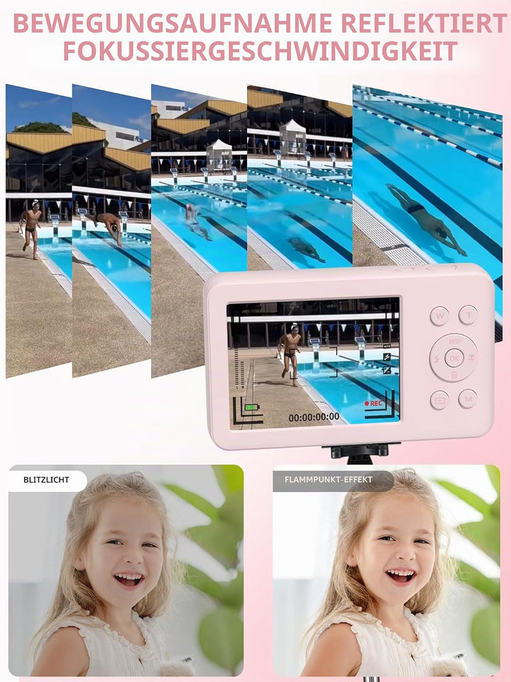 MUTRAIN Slide Open Digital Point and Shoot Kamera mit Spiegel, 1080P Fotografie Praxis, Pink, X10, 3