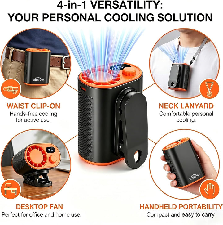 WHATOOK Tragbarer Gürtelventilator: 1-100 Stufenlose Geschwindigkeitsregelung Clip Fan mit 360° Dreh