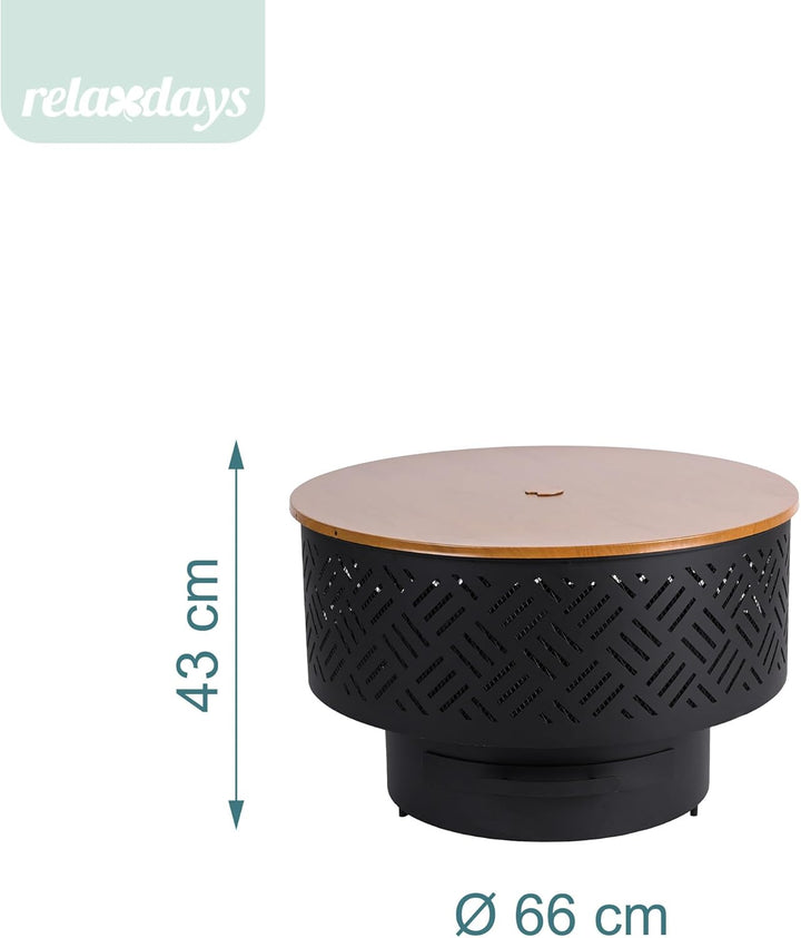 Relaxdays Feuerschale, Ø 66 cm, mit Grillrost, Deckel, Schürhaken &amp; wasserdichter Abdeckung, Feuerst