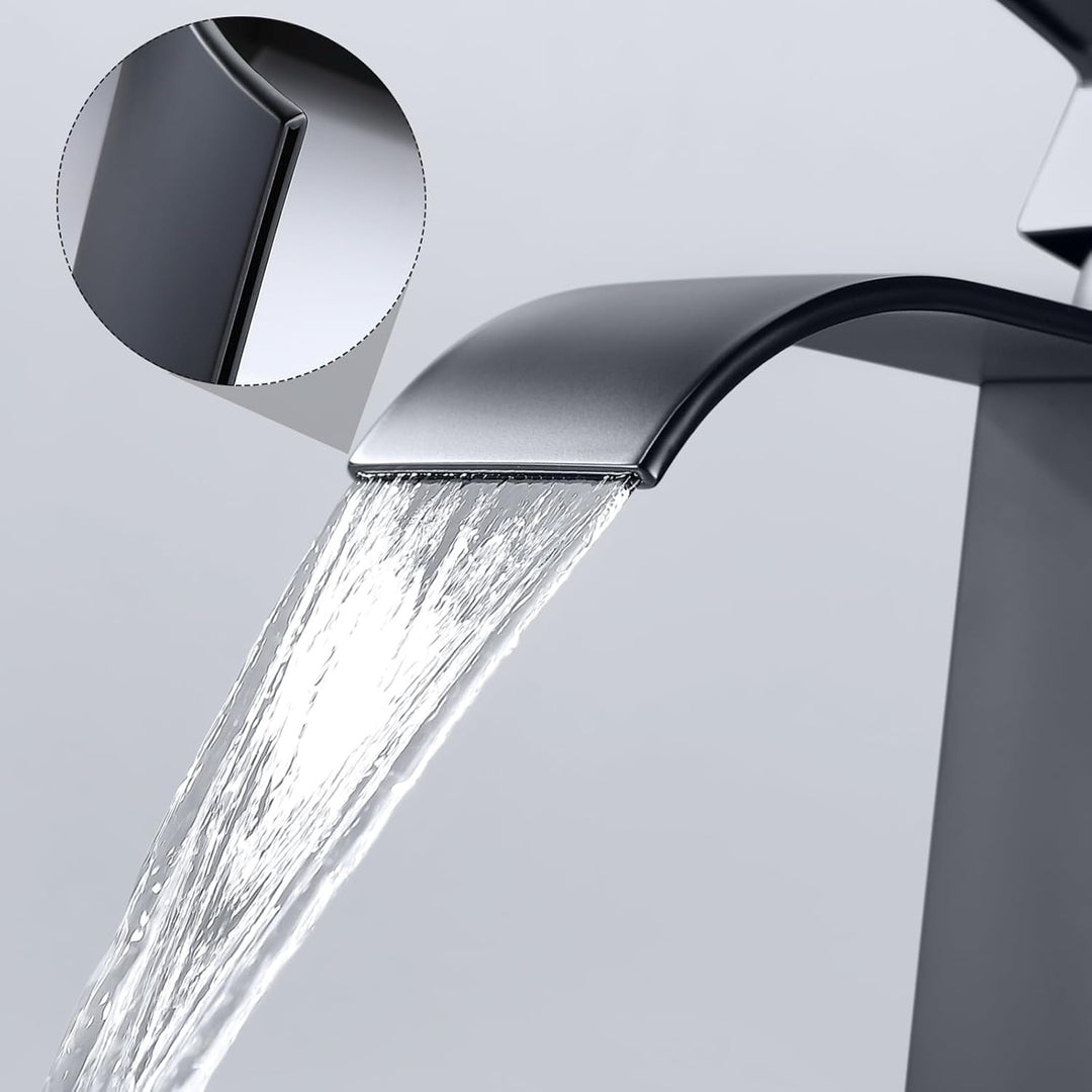 CECIPA Hoch Wasserfall Wasserhahn Bad Schwarz Waschtischarmatur Wasserfall Edelstahl mit Auslauf Höh