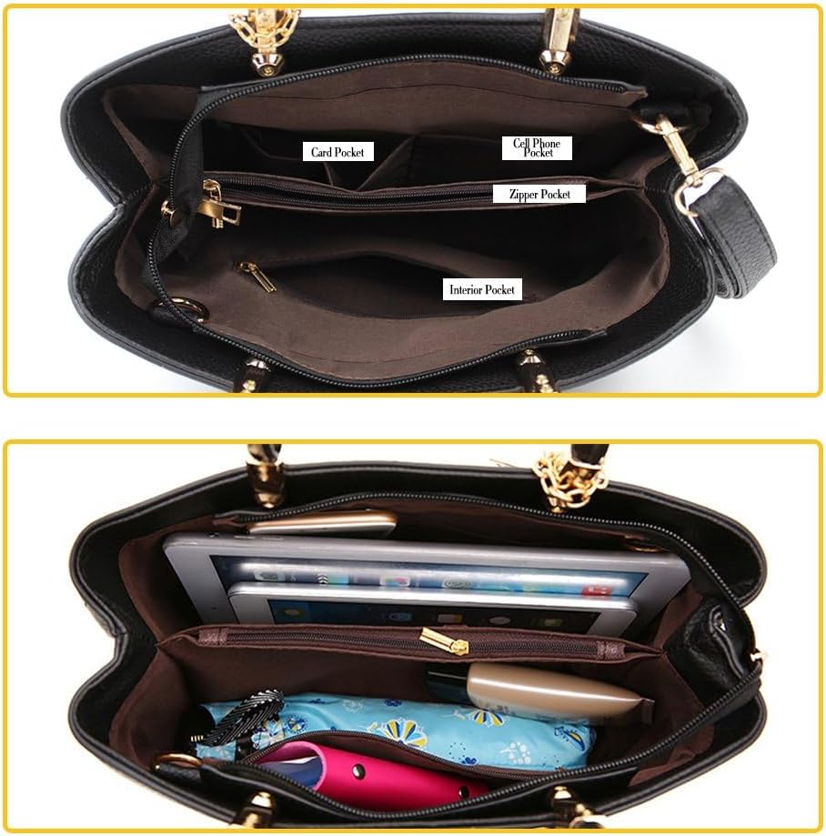BestoU handtaschen damen Schwarz gross Leder Damen Schultertasche Frauen Umhängetasche, Schwarz