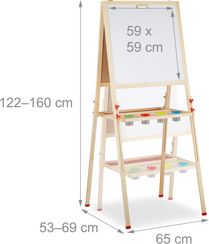Relaxdays Standtafel Kinder, höhenverstellbar & magnetisch, Holz, Whiteboard & Kreidetafel, 122-160