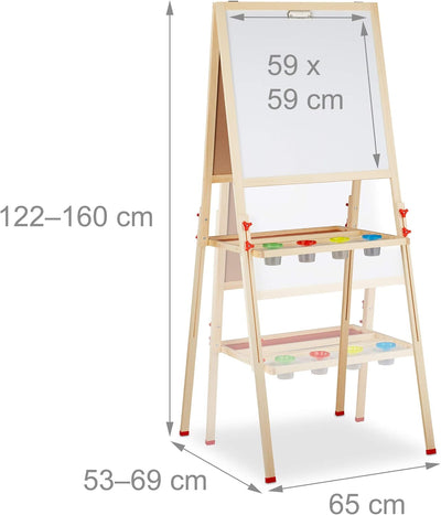 Relaxdays Standtafel Kinder, höhenverstellbar & magnetisch, Holz, Whiteboard & Kreidetafel, 122-160