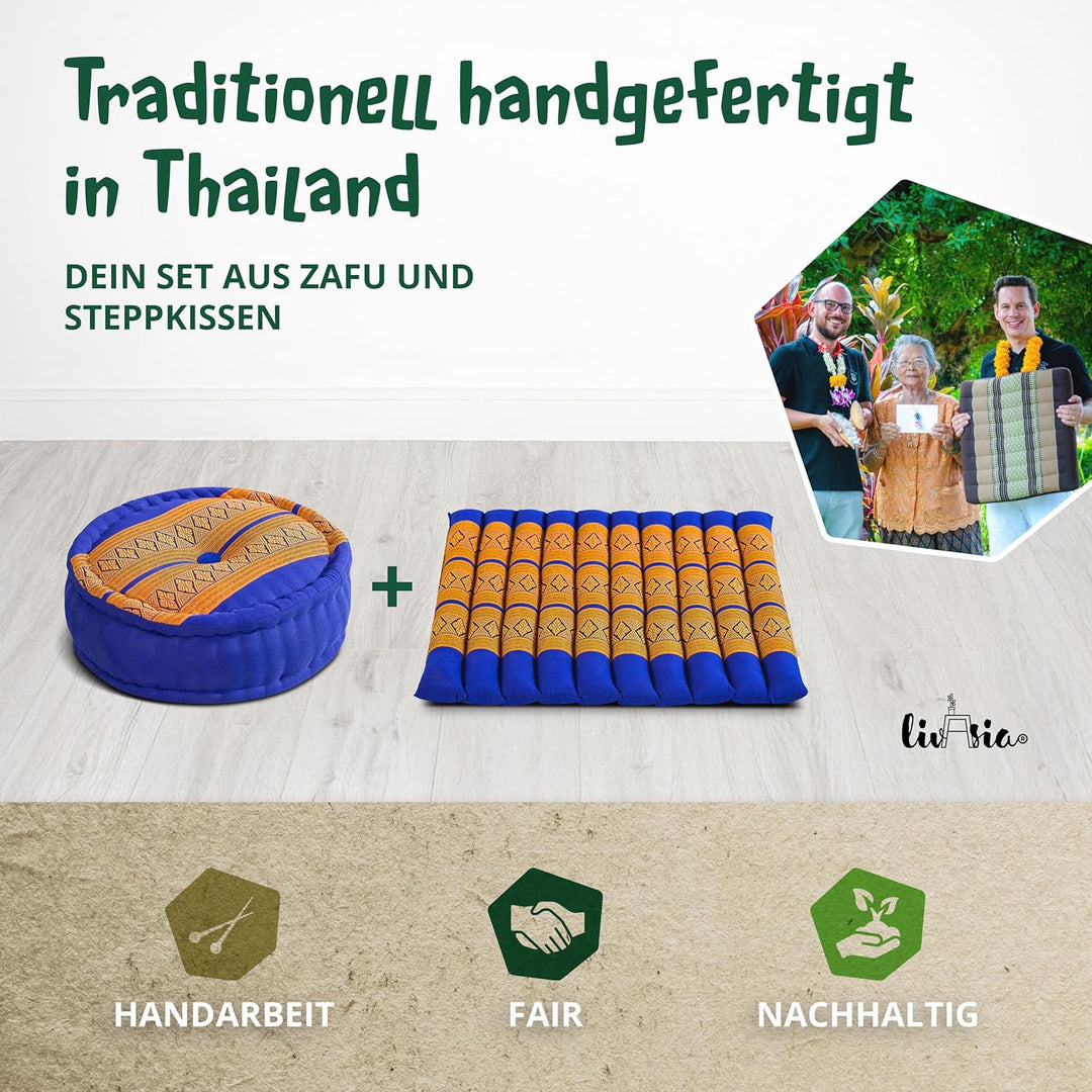 livasia Meditationsset L - Ø 38x15cm / Matte 50x50x4,5cm - Yogaset mit Kissen und Matte, Pouf, Yogam