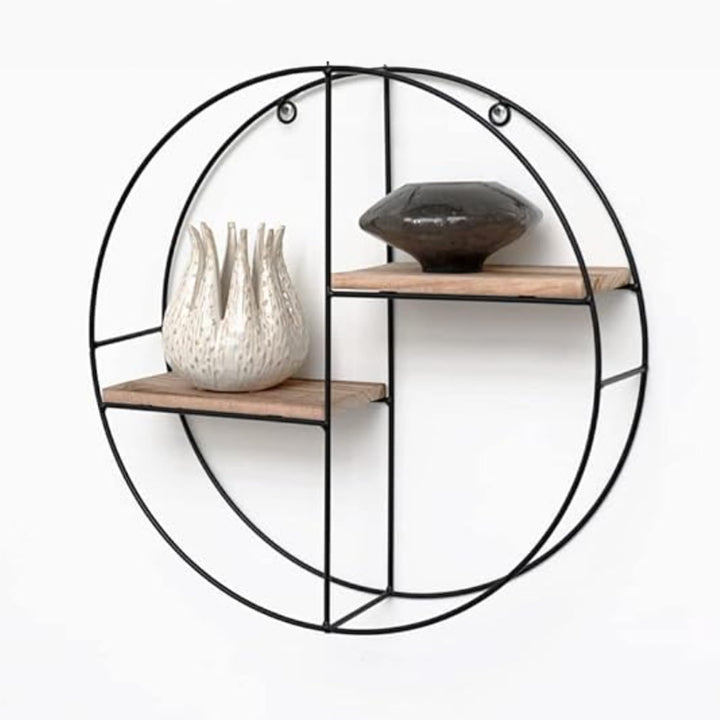 Vivol Schwarzes Metallwandregal mit Holzböden (Rund 2 Holzböden)