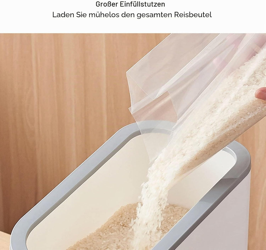 Reisspender mit Messbecher, Lebensmittelbehälter mit Grossem Fassungsvermögen und Deckel, Versiegelt