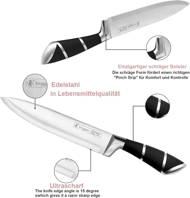 9-tlg Messerset mit Drehbare Acryl Messerblock, Rosa Sharp Antihaft Beschichtete Kochmesser Block Se