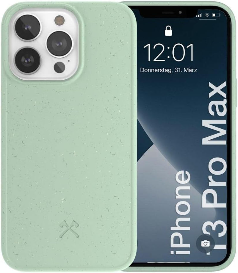 Woodcessories - Antibakterielle Bio Hülle kompatibel mit iPhone 13 Pro Max Hülle Mint grün - Plastik