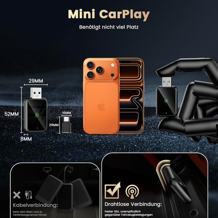 Mini 2 in 1 CarPlay Wireless Adapter, Android Auto Wireless Adapter, Plug & Play, USB-A/C, Schnelle