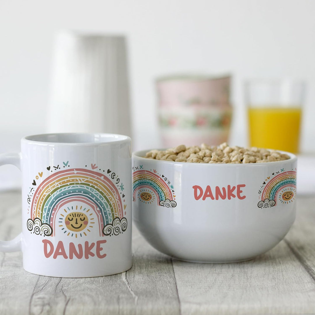 GRAZDesign Personalisierte Müslischale mit Tasse Erzieherin | Frühstücksset als Abschiedsgeschenk im