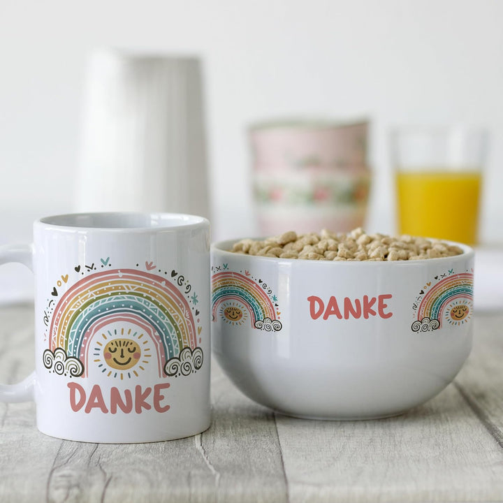 GRAZDesign Personalisierte Müslischale mit Tasse Erzieherin | Frühstücksset als Abschiedsgeschenk im