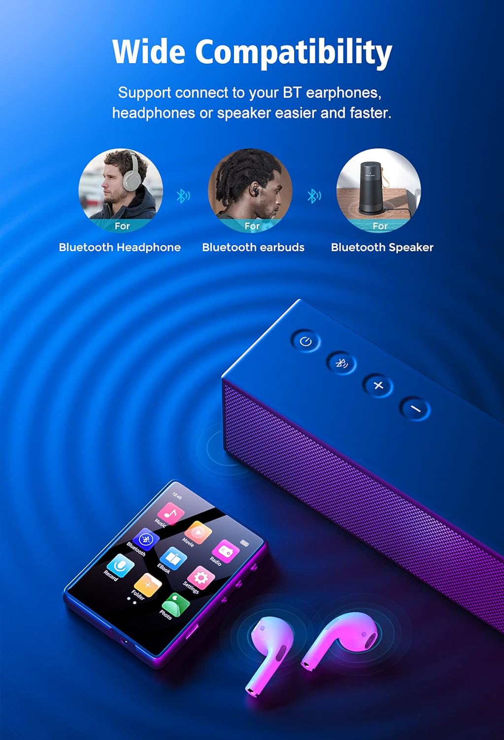 32GB MP3 Player Bluetooth 5.0 MECHEN 2,4'' Touchscreen Tragbarer MP3-Player zum Laufen mit Line-in-A
