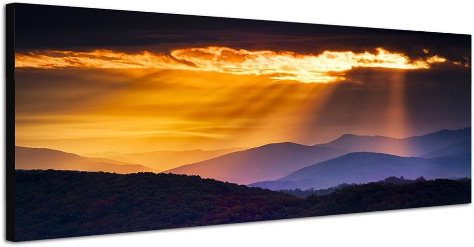 Paul Sinus Art Bilder Wand Bild - Kunstdruck 150x50cm Berge Wald Herbst Sonnenaufgang Wolken