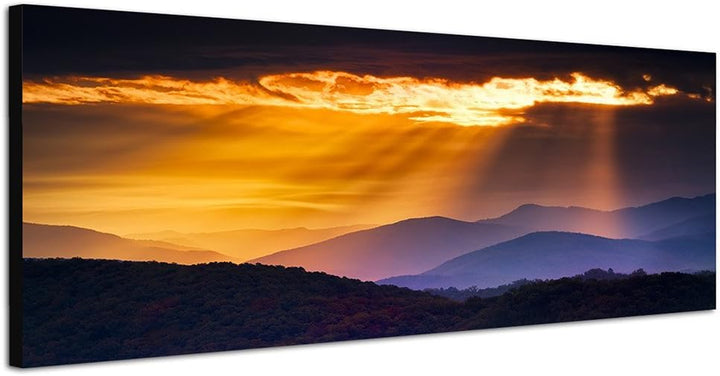 Paul Sinus Art Bilder Wand Bild - Kunstdruck 150x50cm Berge Wald Herbst Sonnenaufgang Wolken