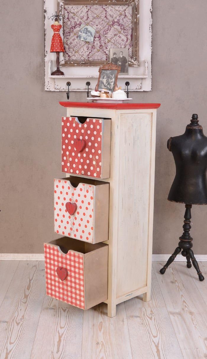 Vintage Kommode Glückspilz Rot mit weissen Punkten Schubladen ETG062 Palazzo Exklusiv