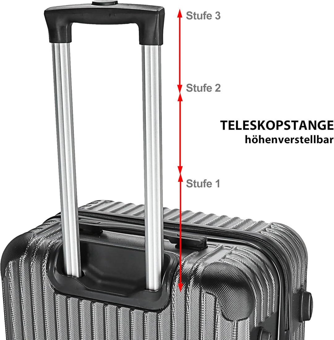 Cepewa Reisekoffer Set anthrazit | 3 Grössen 20/24/28 Zoll ABS | Teleskopstange 4 Zwillingsrollen Za