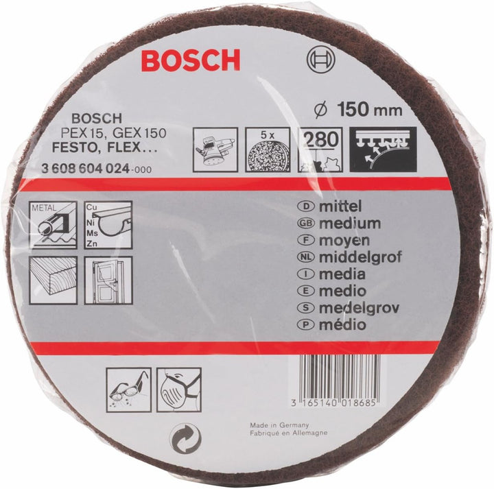 Bosch Professional Schleifvlies für Exzenterschleifer (5 Stück, Ø 150 mm, Körnung 280, mittel) Körnu