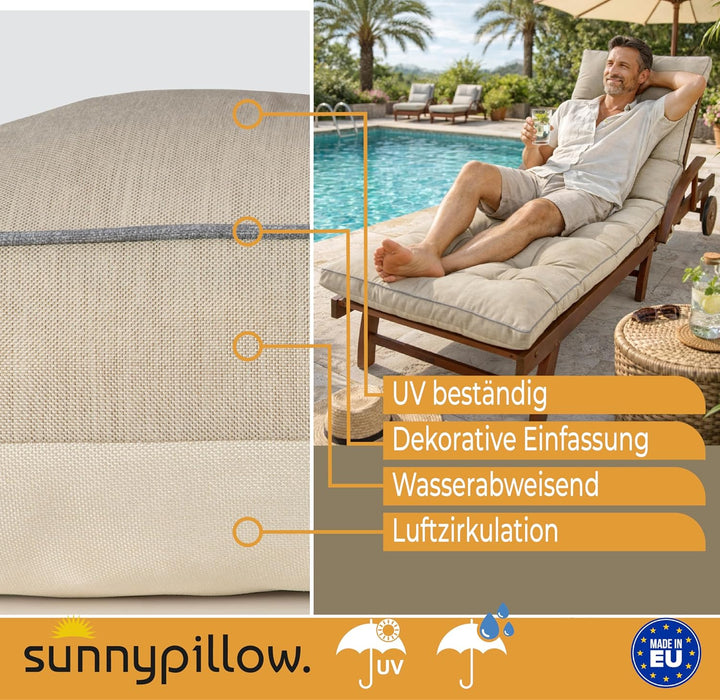 sunnypillow Liegenauflage 200 x 60 - Auflage für Gartenliege extra dick 13cm - Outdoor, wasserdicht,