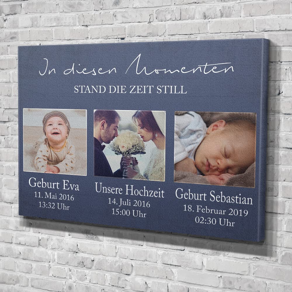 Deutsam Personalisierte Leinwand 3 Momente Geburt Familie mit eigenen Namen Geschenk Muttertag Vater