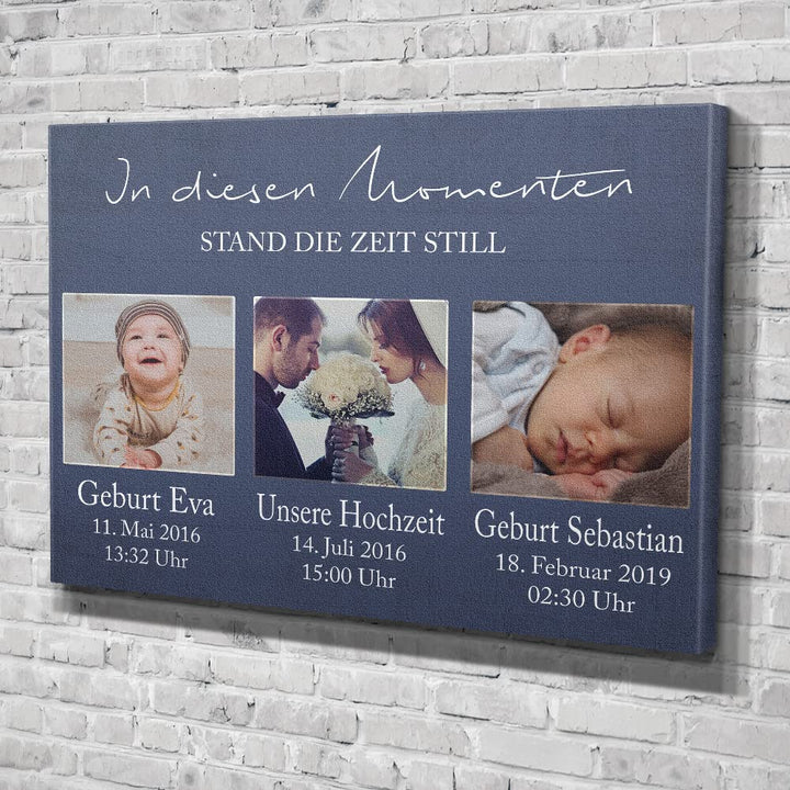 Deutsam Personalisierte Leinwand 3 Momente Geburt Familie mit eigenen Namen Geschenk Muttertag Vater