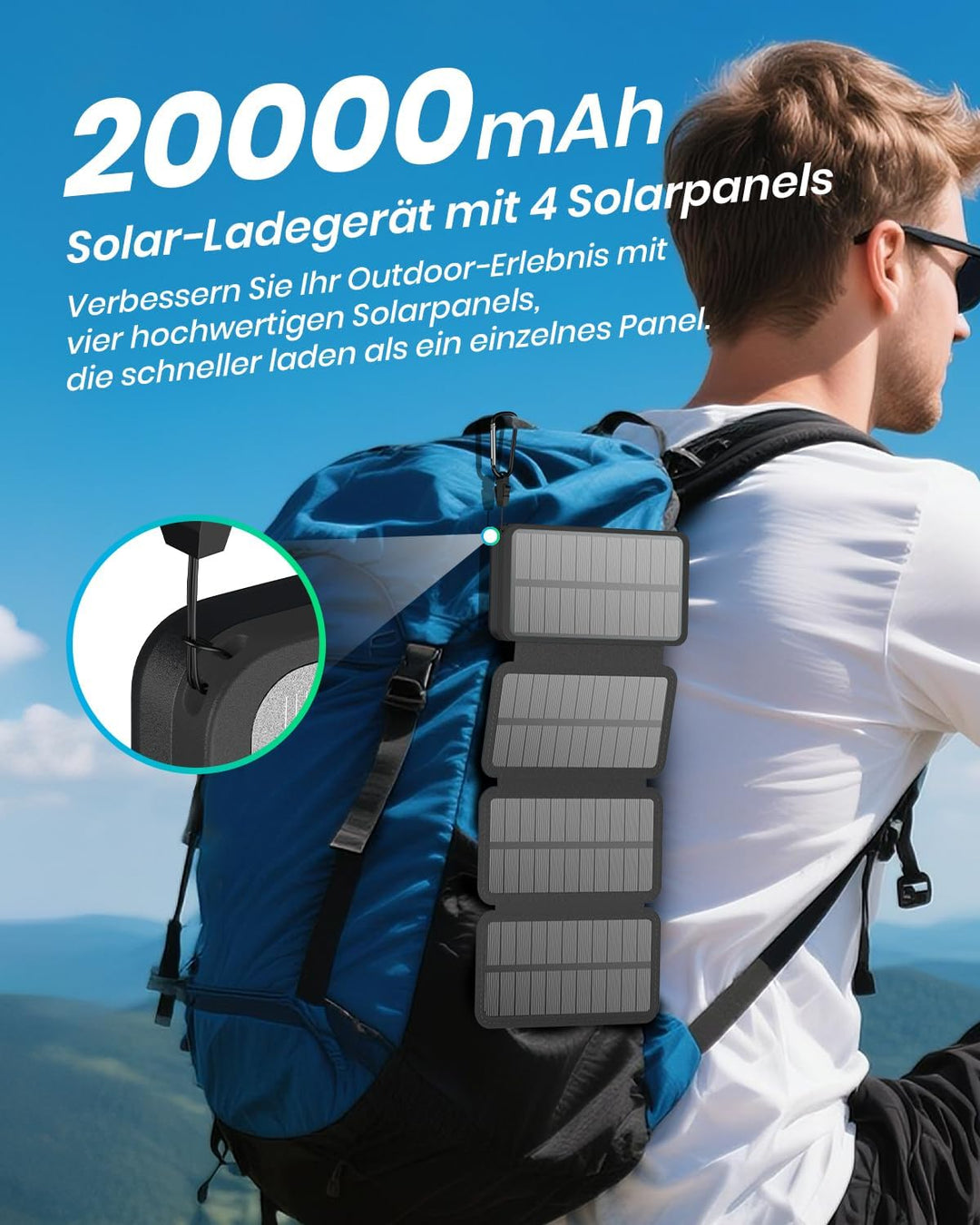 Solar Power Bank - A ADDTOP Solar Ladegerät Tragbares Powerbank Schnelles Aufladen Noir, Noir