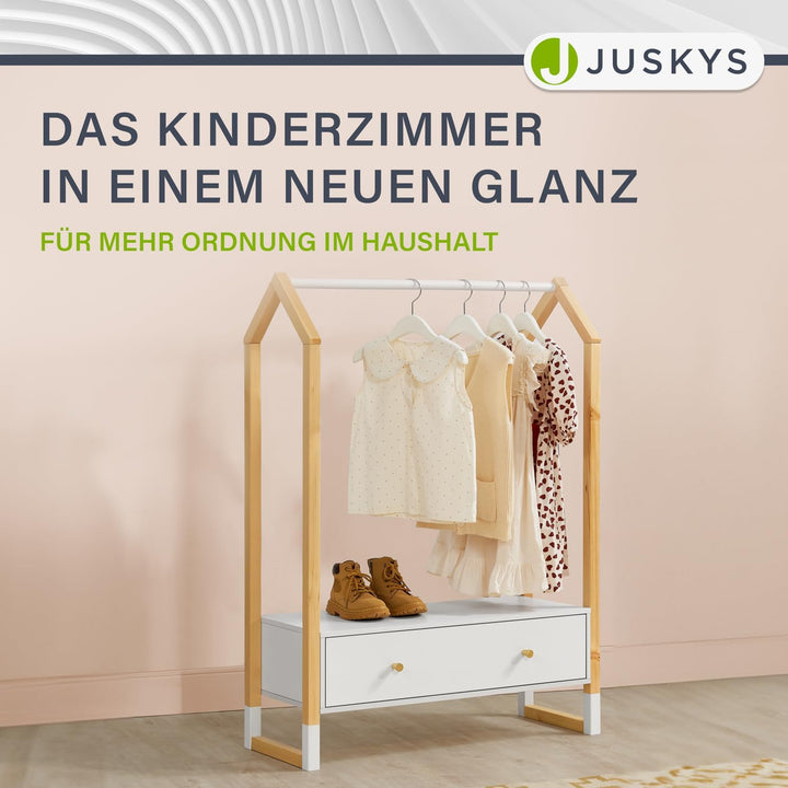 Juskys Kinder Kleiderständer Filla - grosse Schublade, Kleiderstange, offener Ständer - Kindergarder