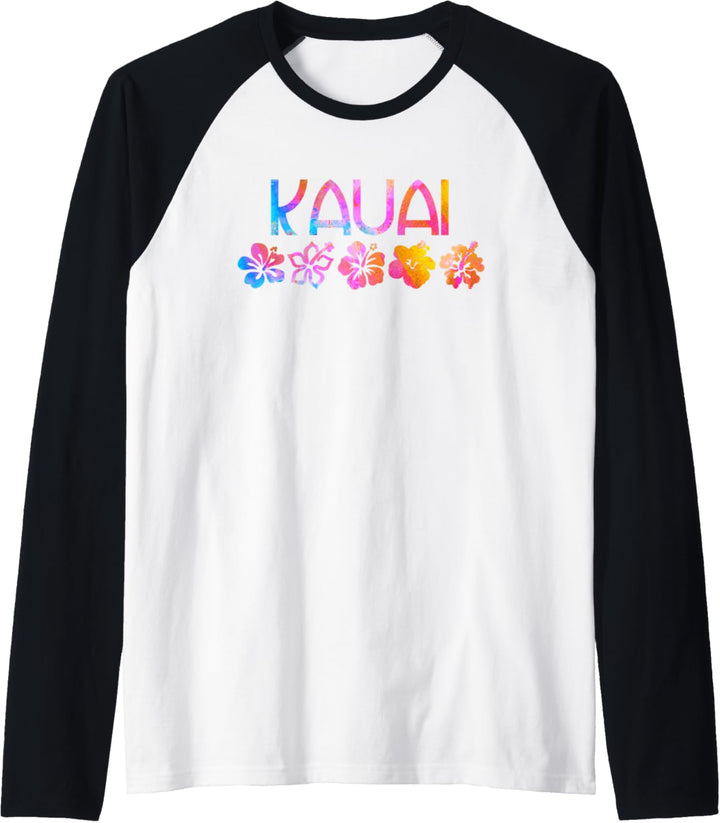 Kauai Beach Island Aloha Travel Surf Hibiscus Tropical Raglan