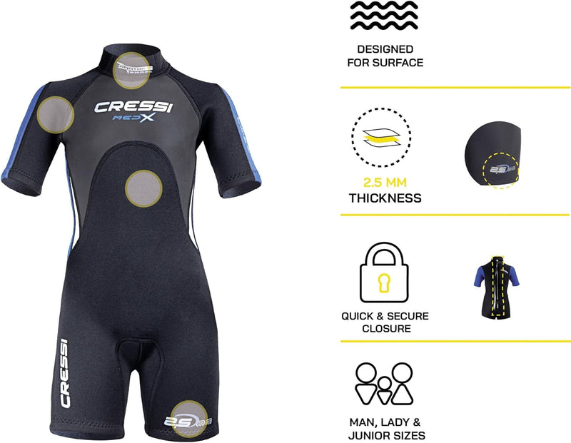 Cressi Med X Jr Wetsuit 2.5mm - Shorty Neoprenanzug Ideal zum Schnorcheln und Tauchen in gemässigten