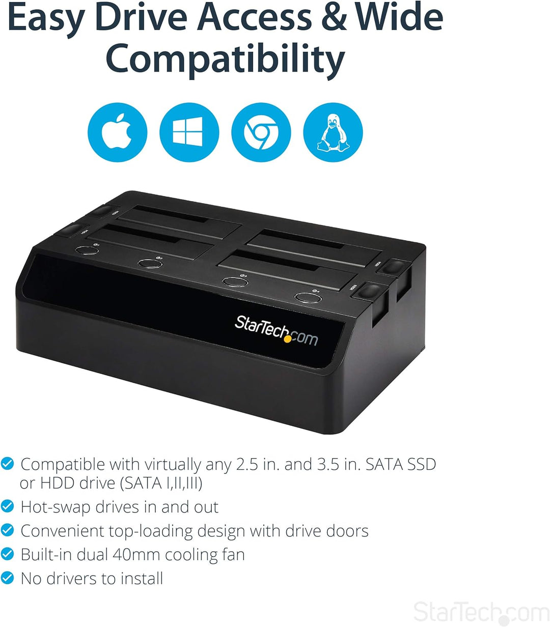StarTech.com USB 3.0 4 Bay 2,5 Zoll / 3,5 Zoll SATA III Festplatten Dockingstation mit UASP und zwei