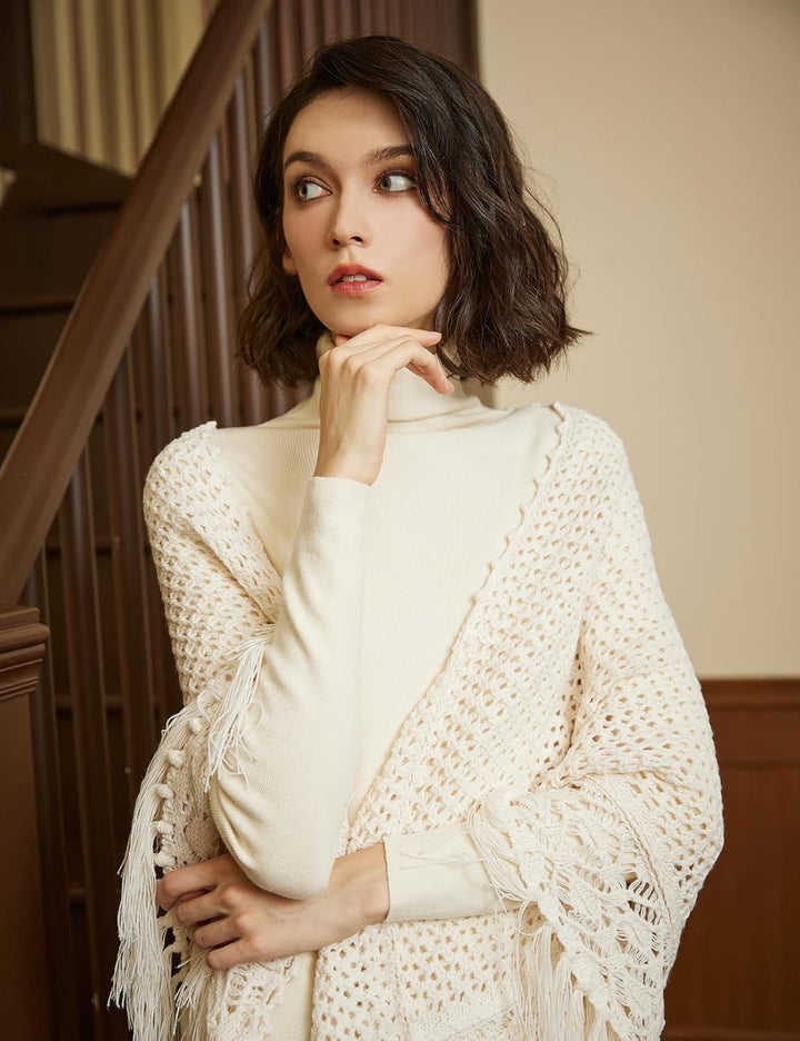 BEAUTELICATE Damen Gestricker Schal Stola Dreiecksschal Warm Hohl Stricken Cape Cardigan Elegantz Dr